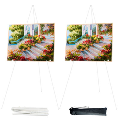 Chevalet pliable de 63 pouces avec sac de transport, trépied portatif, approprié pour l'affichage de signes de mariage, peinture, affiches, œuvres d'art, foires commerciales, blanc 2 pièces