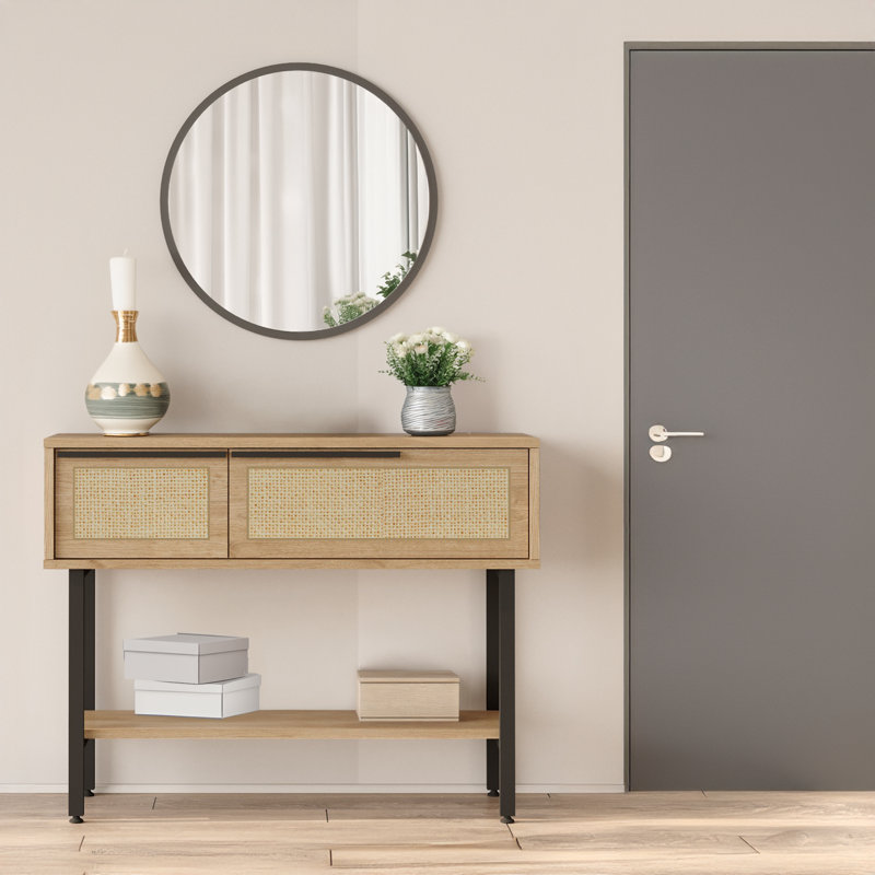 Bertran 39.4'' Console Table With Round Mirror