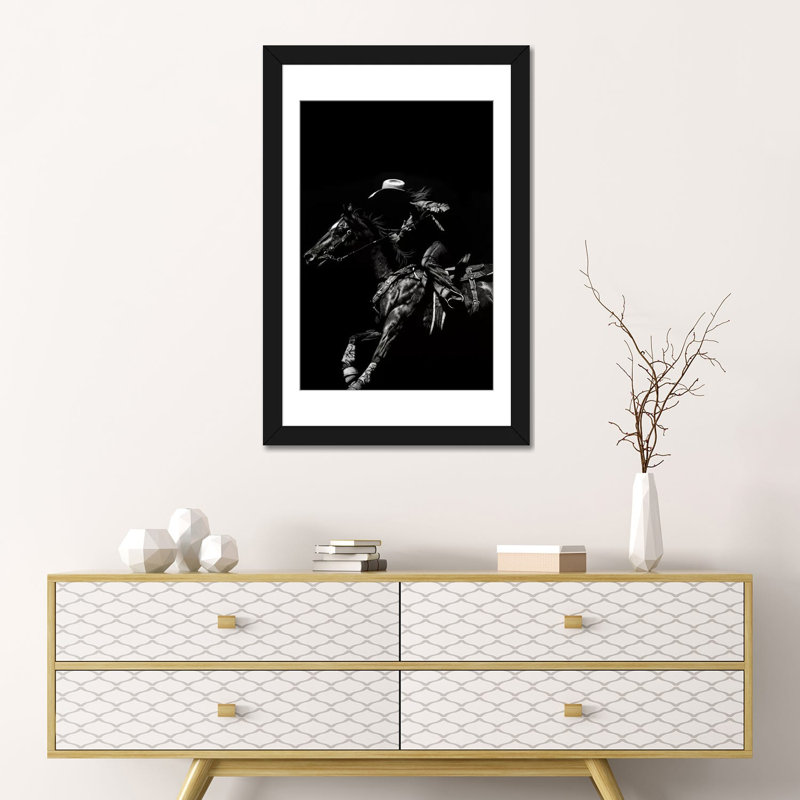 « scratching rodeo i », impression sur toile, Blanc, Papier d'art encadré noir, H 24 po x l 16 po x P 1 po
