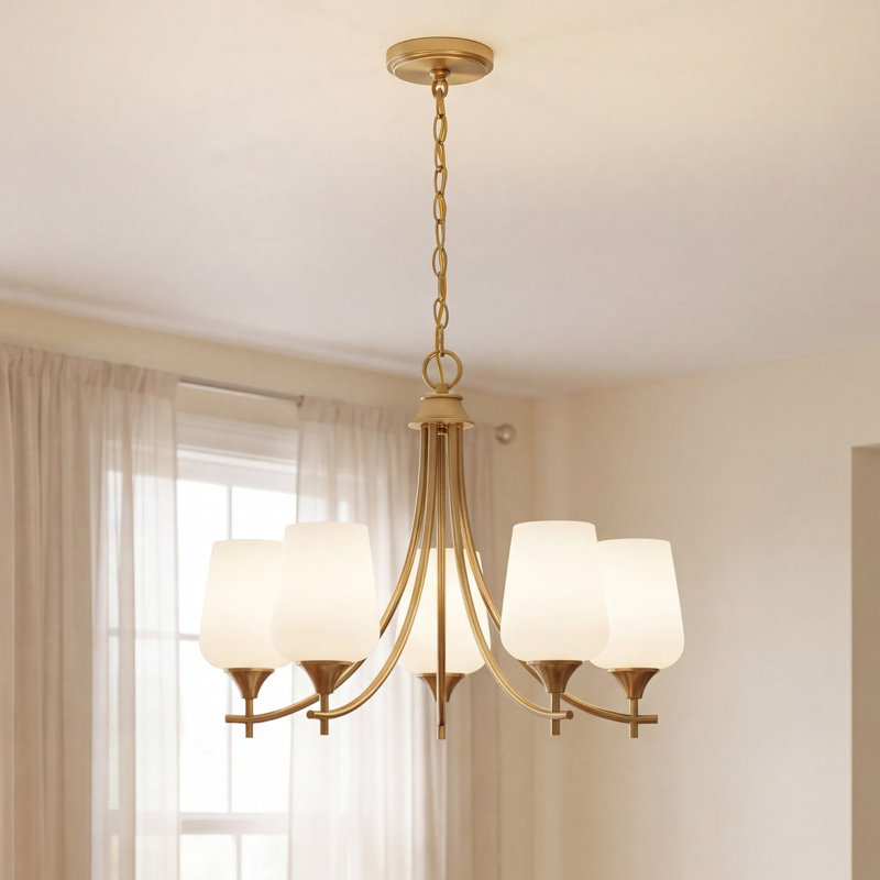 Lustre 5 lumières Breena, Blanc, Laiton chaleureux