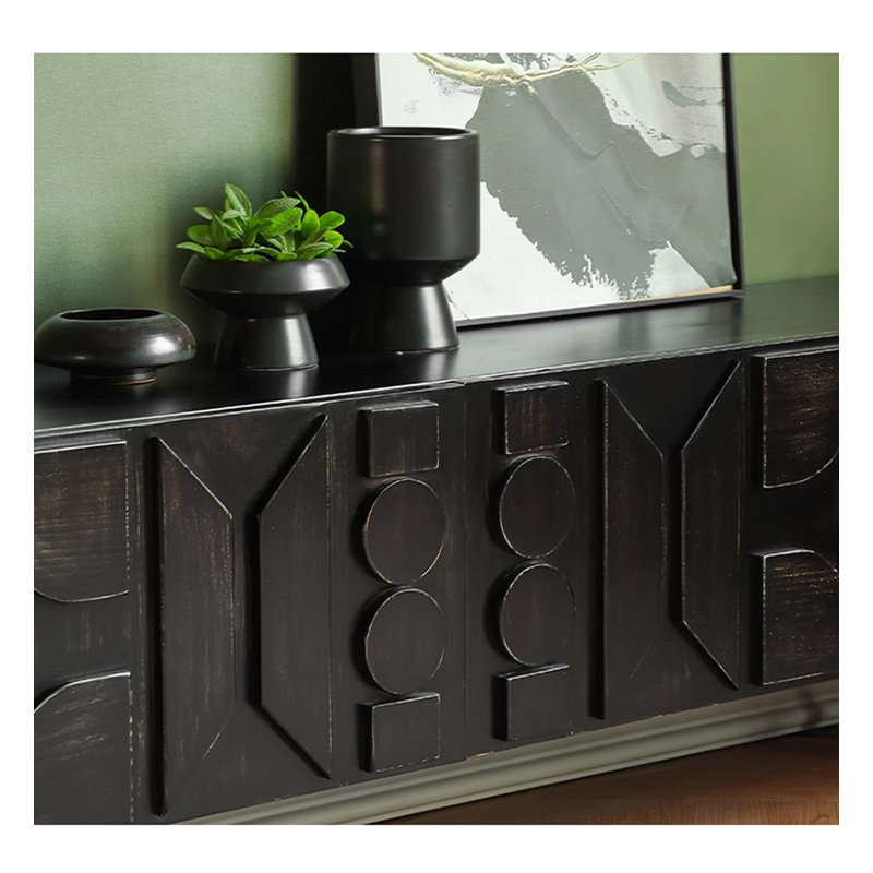 Solid wood creative door large capacity TV cabinet, 78.74" W, Black