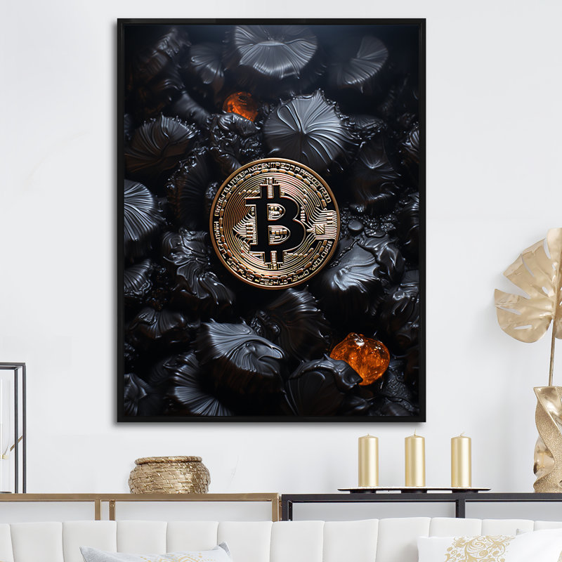 «Black Bitcoin I», reproduction sur toile, Cadre flottant noir, H 44 po x l 34 po x P 1,5 po