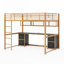 Lit mezzanine double en métal avec bureau, plateau et port USB-984274506