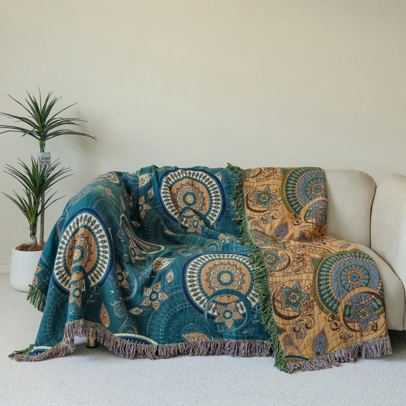 Housse de couette 100% coton DONEUS Boho, Grand lit, Floral vert foncé