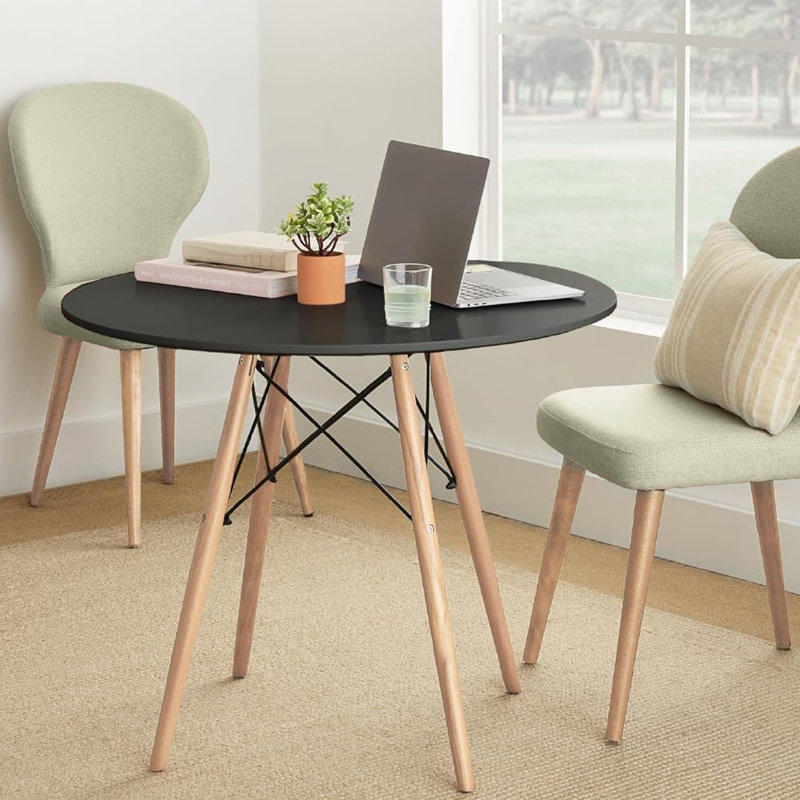 Philean Round Solid Wood Base Eiffel Dining Table, Black, 29" H x 31.50" L x 31.50" W