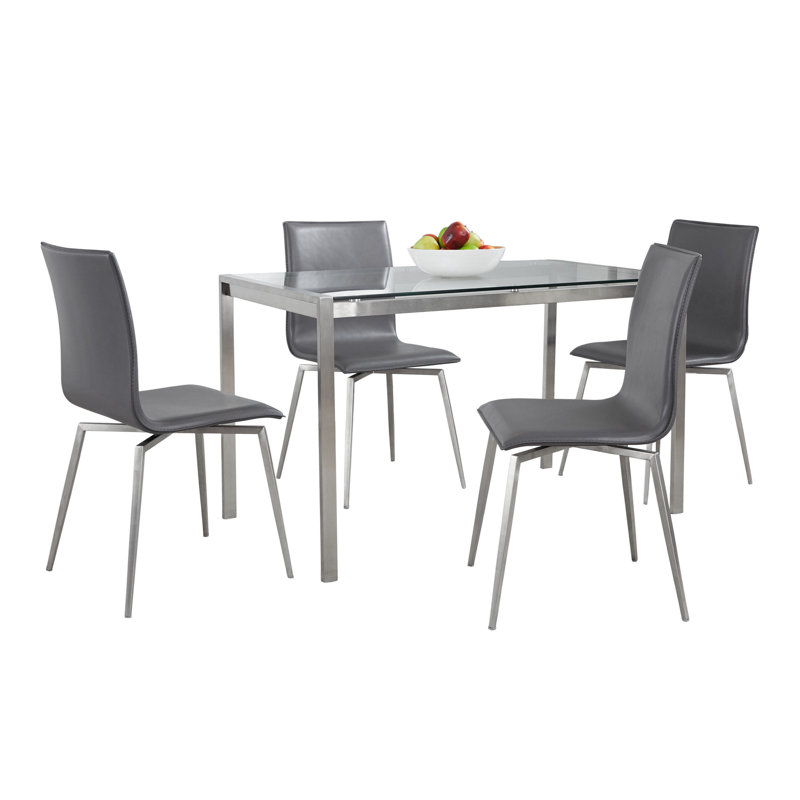 Fuji-Mason 4 - Person Glass Top Four Leg Dining Set, Gray