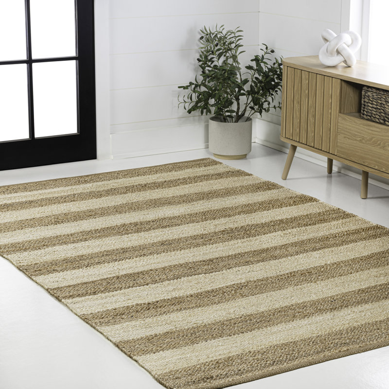 Zemple Rustic Farmhouse Woven Jute Stripe Natural/Bleach Rug, Rectangle 4' x 6'