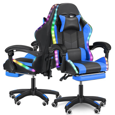 Fauteuil de jeu ergonomique avec haut-parleurs Bluetooth et lumières à DEL Fauteuil de jeu ergonomique avec repose-pieds