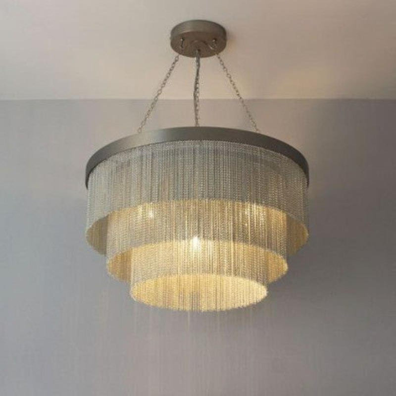 Lustre tambour clair, Nickel poli, Feuille d'or, 32" Wide x 12" Height