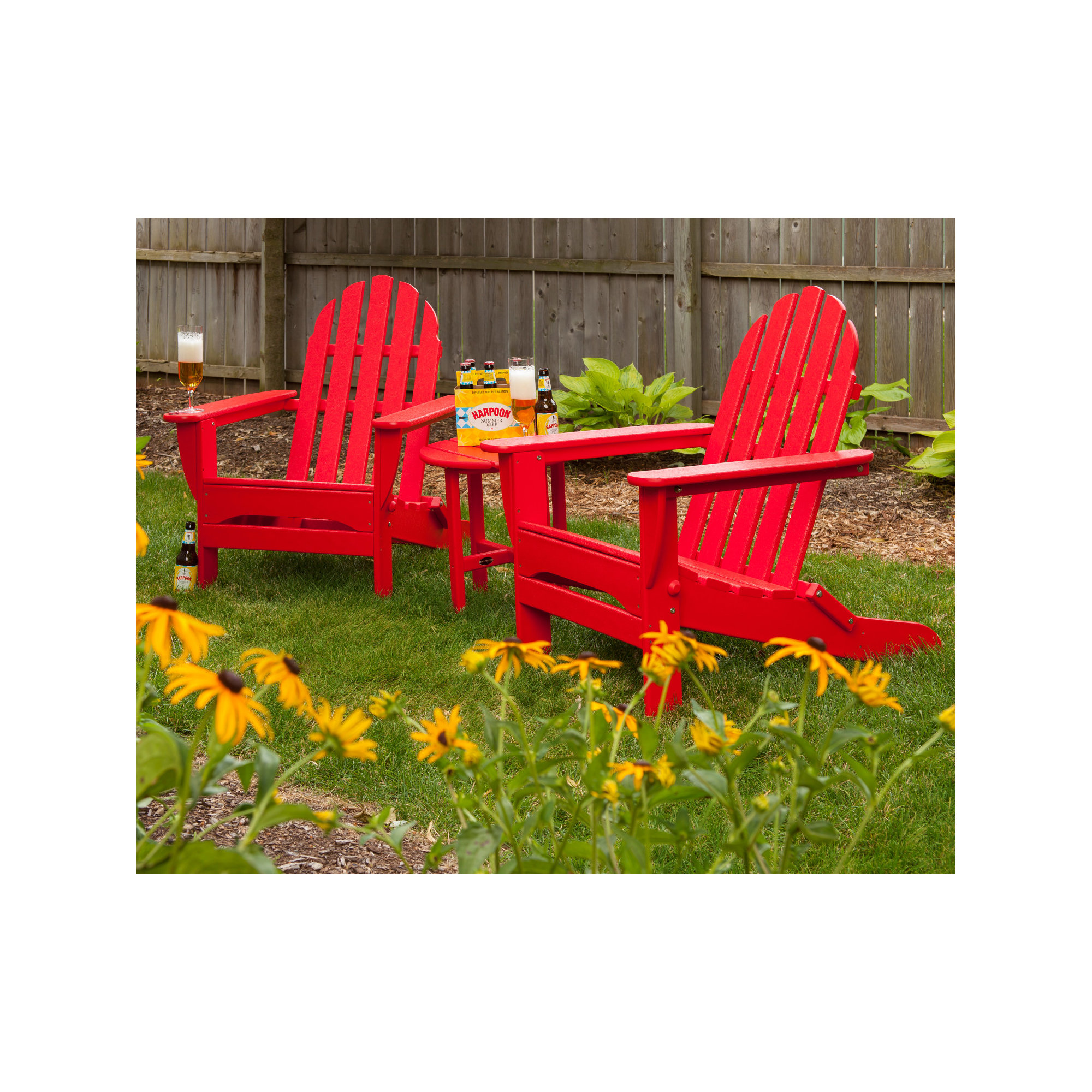 POLYWOOD Classic Folding Adirondack 3-Piece Set, Sunset Red