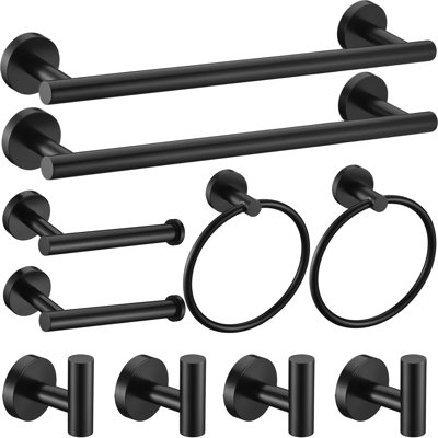 10Pieces Matte Black Bathroom Hardware Accessories Set Hand Towel Ring 16 Inch Towel Bar Toilet Paper Holder Towel Hooks 4 Pieces Round SUS 304 Stainl -  PSA LABORATORY FURNITURE LLC, MJJB0CGZX4KJN