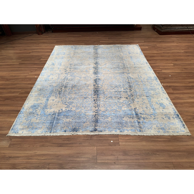 Original Hand Knotted Traditional Pattern Gray Wool Rug