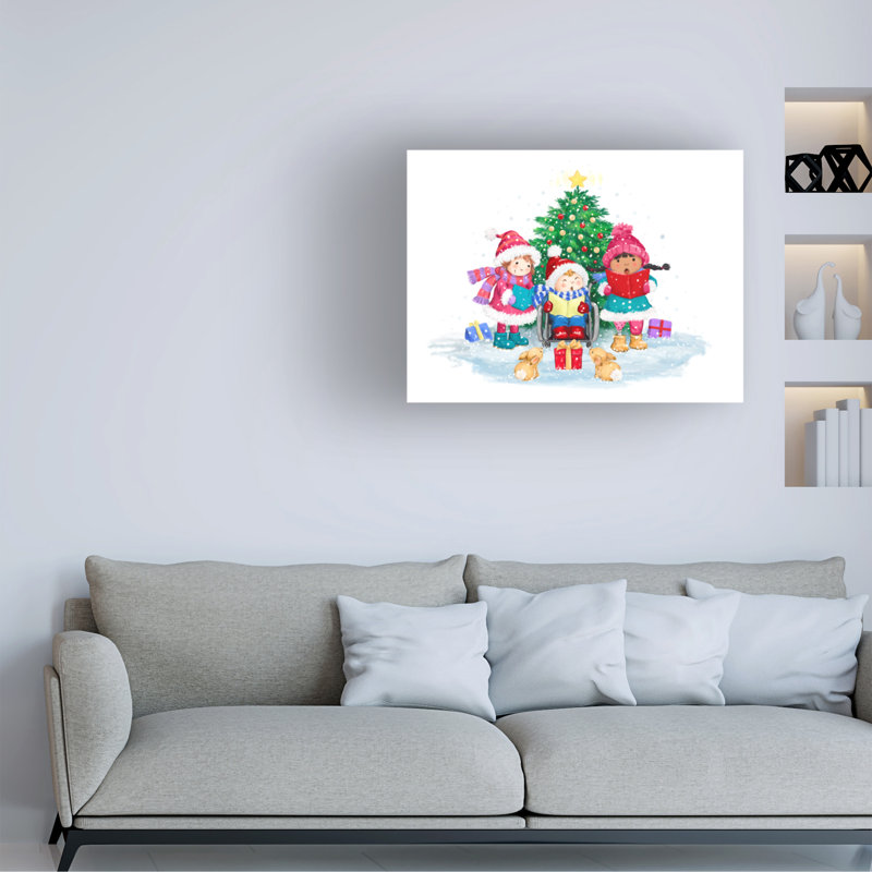 Art sur toile MAKiko, enfants en décembre, H 14 po x l 19 po