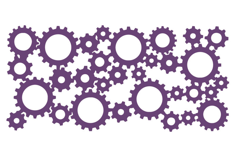 Décalcomanie murale engrenages industriels, H 29 po x l 60 po x P 0,01 po, Violet