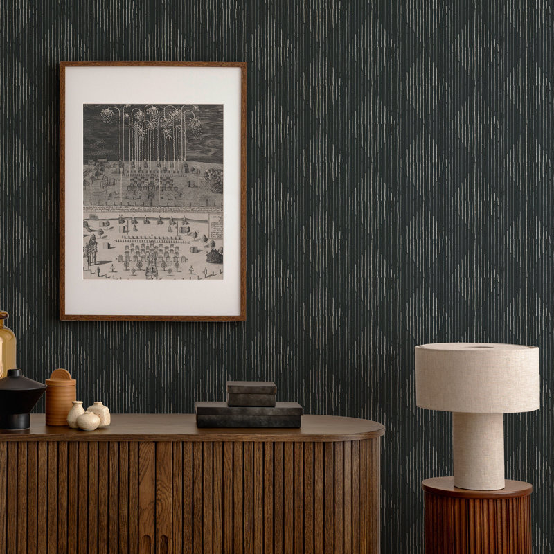 Organic Diamonds 10' L x 24" W Wallpaper Roll, Black, Self-adhesive, Paper