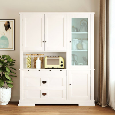 Freestanding Buffet with Hutch, Large Kitchen Pantry Storage Cabinet Cupboard with Drawers,Door Shelf and Adjustable Shelves