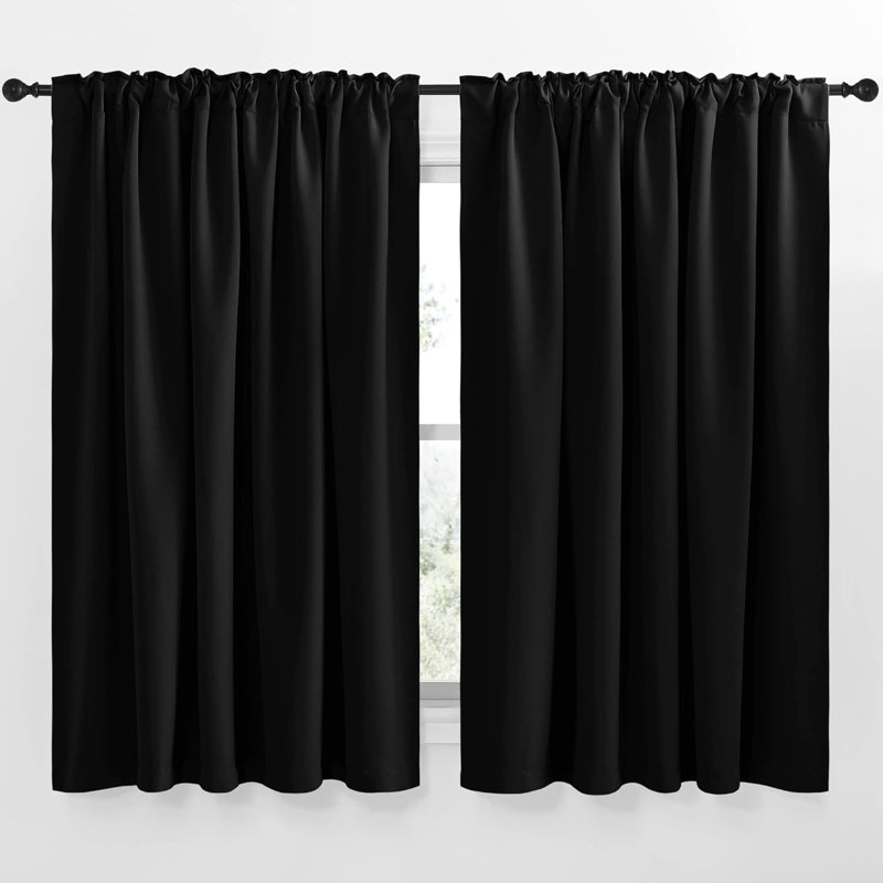 Blackout Curtain Light & Noise Reducing Room Darkening Drapes for Bedroom/Living Room/Kitchen, 2 Pieces, 70" W x 63" L, Black