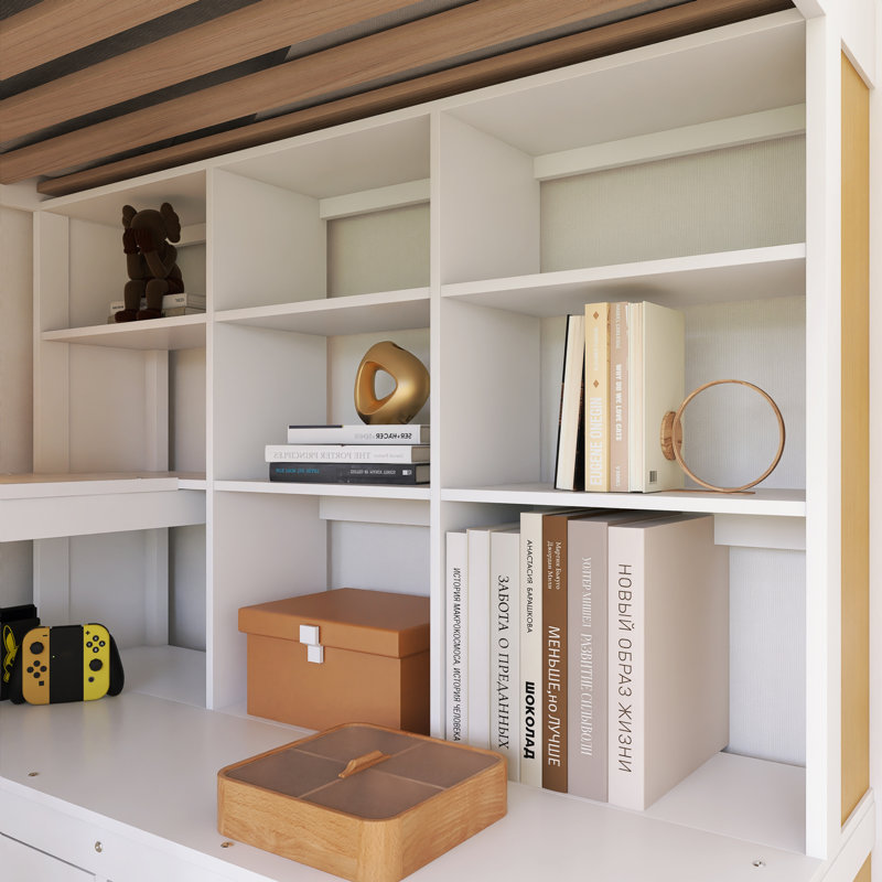 Full Size Wood Frame Loft Bed With Storage Staircase, Natural/White