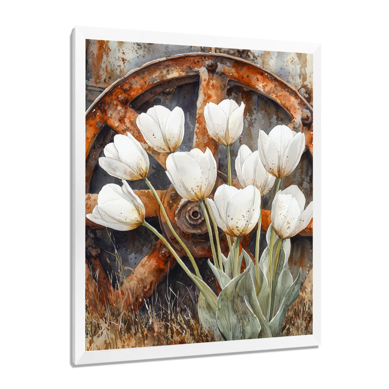Balictar - art mural floral, H 44 po x l 34 po, Reproduction encadrée sans passe-partout, Blanc