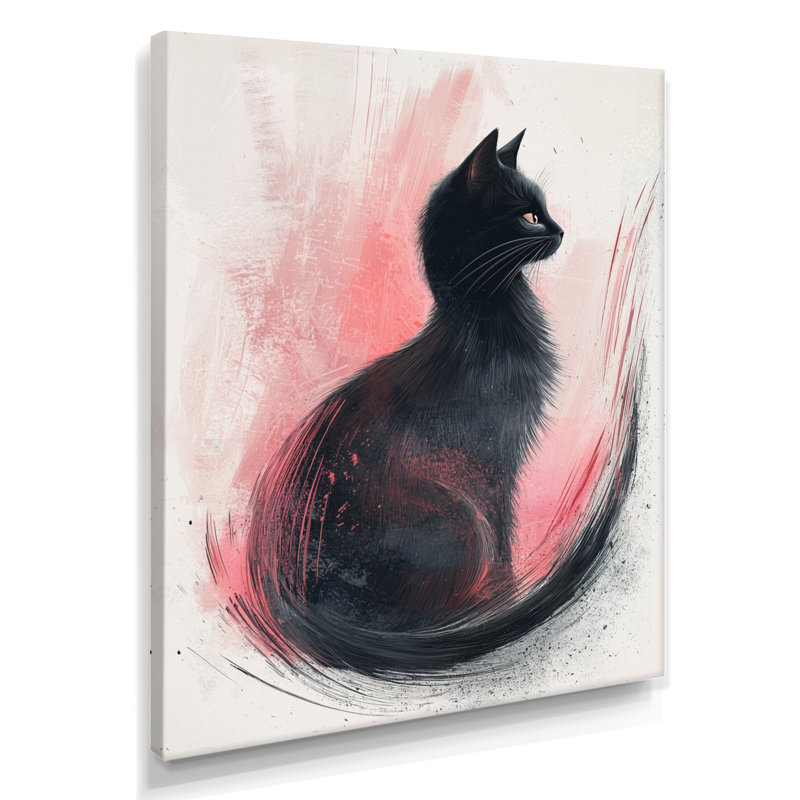 «Black and Pink Feline Grace - Cat Large», art mural, H 44 po x l 34 po, Toile tendue, Ne s’applique pas