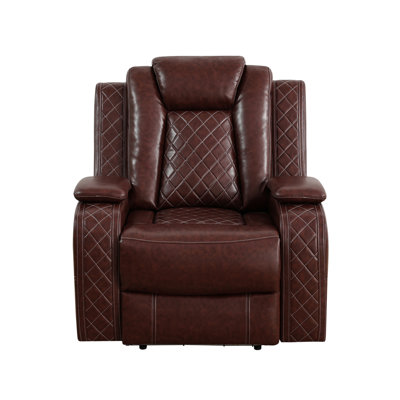 37.5" Wide Modern Breathable Faux Leather Electric Power Recliner With USB Charge Portback LED Lighting by Ivy Bronx