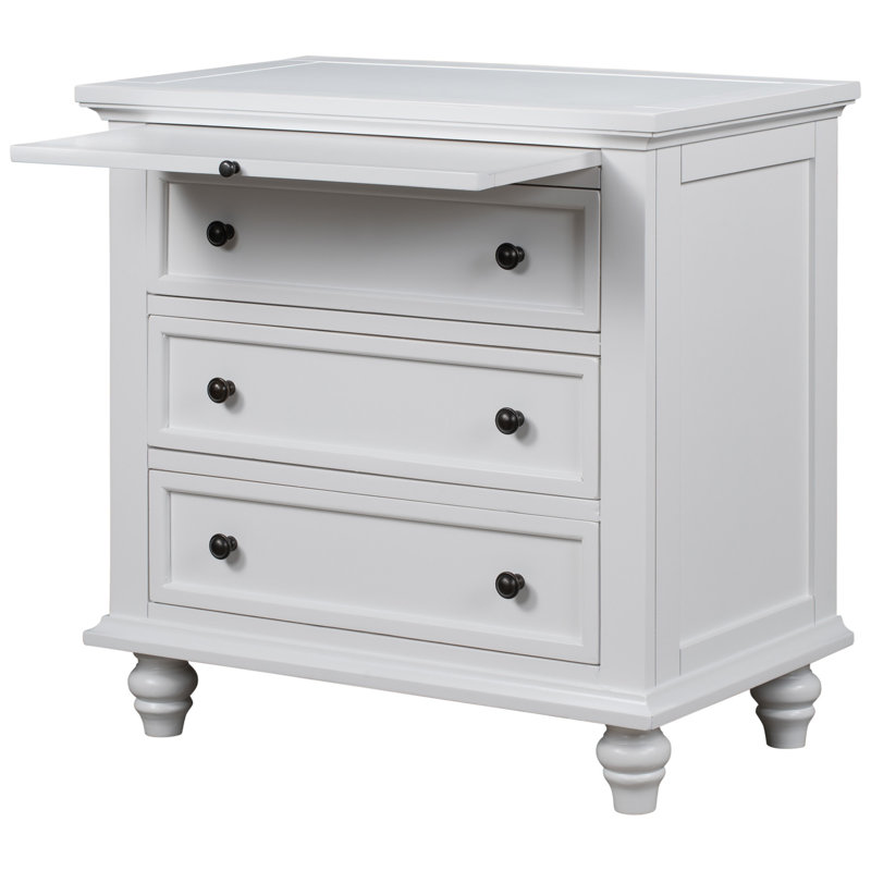 Table de bout blanche à 3 armoires pour la chambre à coucher avec plateau coulissant en bois massif pour plus de rangement