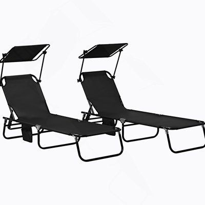 Outsunny Folding Chaise Lounge Pool Chairs With Canopy Shade, Reclining Back, And Side Pocket For Beach, Yard, Patio