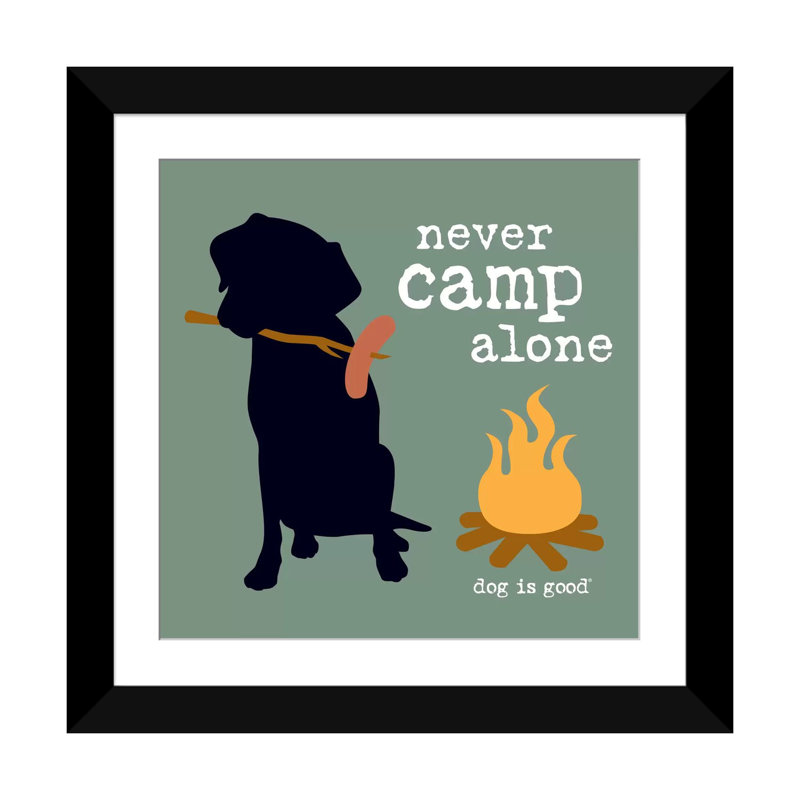 «Never Camp Alone I», impression sur toile, H 16 po x l 16 po x P 1 po, Papier avec cadre noir, Blanc