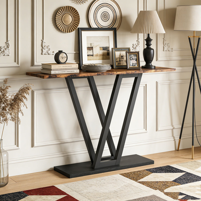 Industrial Console Table Entryway Hallway Table, Black & Brown