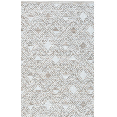 Tapis beige / ivoire à motif géométrique tissé à plat à la main Pasha