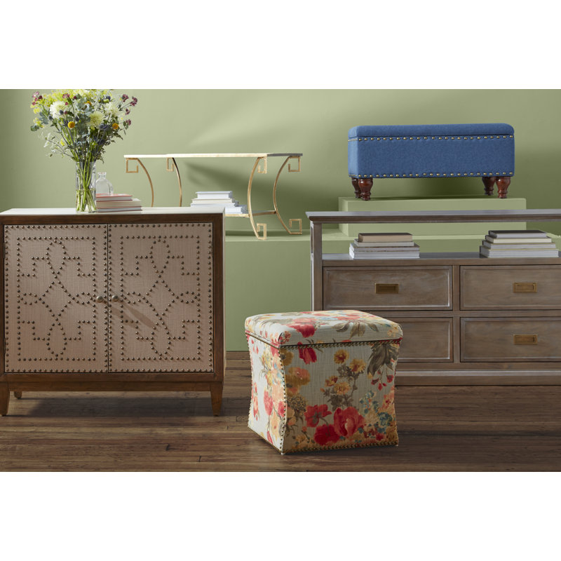 Griffiths Polyester Blend Upholstered Storage Bench, Cerulean Blue, 16.75" H x 35.5" W x 19.5" D