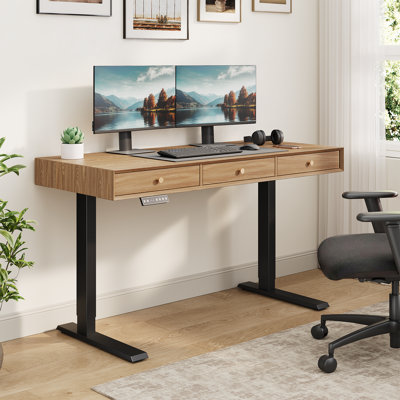 Bureau debout électrique avec 3 tiroirs, bureau d'ordinateur réglable en hauteur