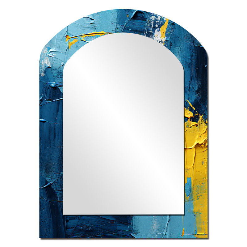 «Bliss Of Happiness In Yellow And Blue II - Abstract Collages Arch», miroir mural décoratif moderne, art asymétrique
