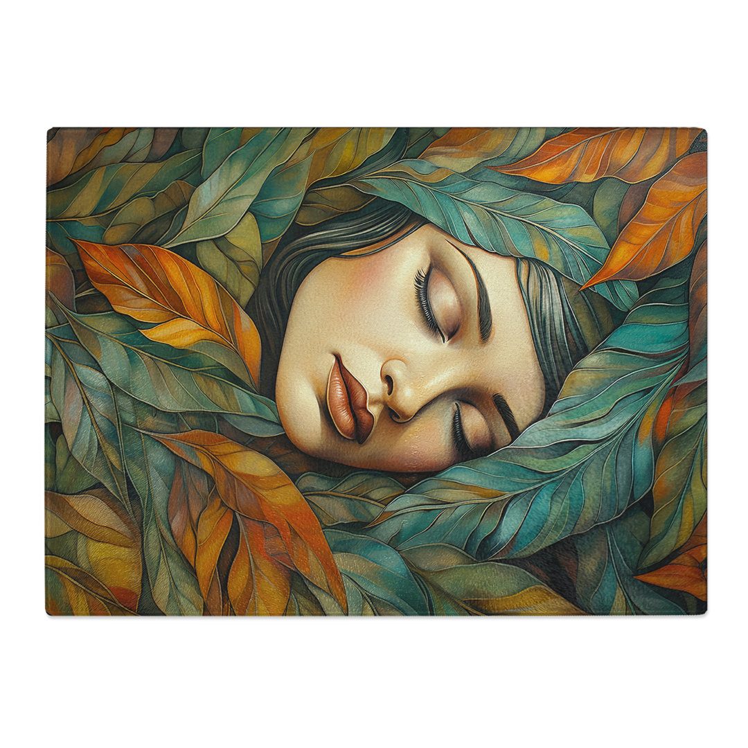 Leaf Art Deco No.3 Woman  Glass Chopping Board