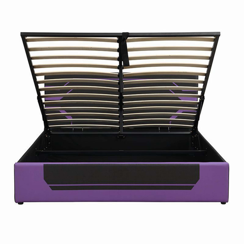 Cadre de lit de jeu hydraulique moderne pour grand lit, lit plateforme Cyberpunk Esports Design pour joueurs, noir et mauve