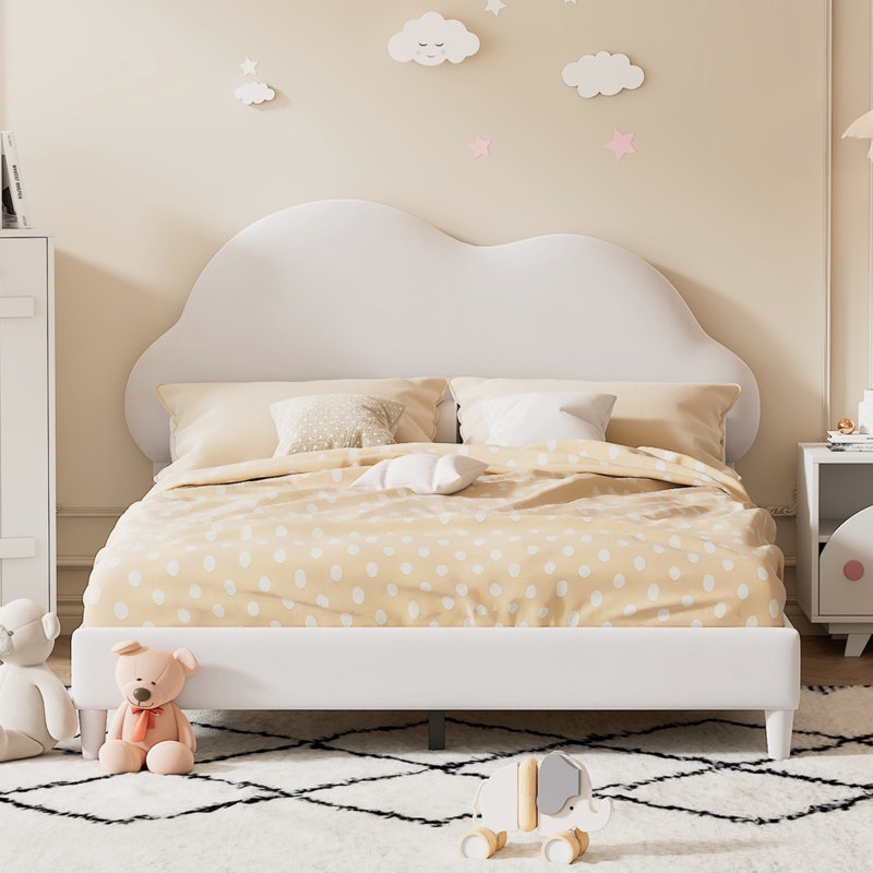 Lit tapissier Blagden, lit plateforme en velours avec tête de lit et base de lit, Beige, Double