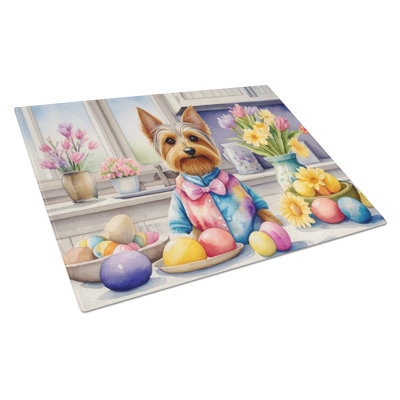 Decorating Easter Silky Terrier Glass Cutting Board