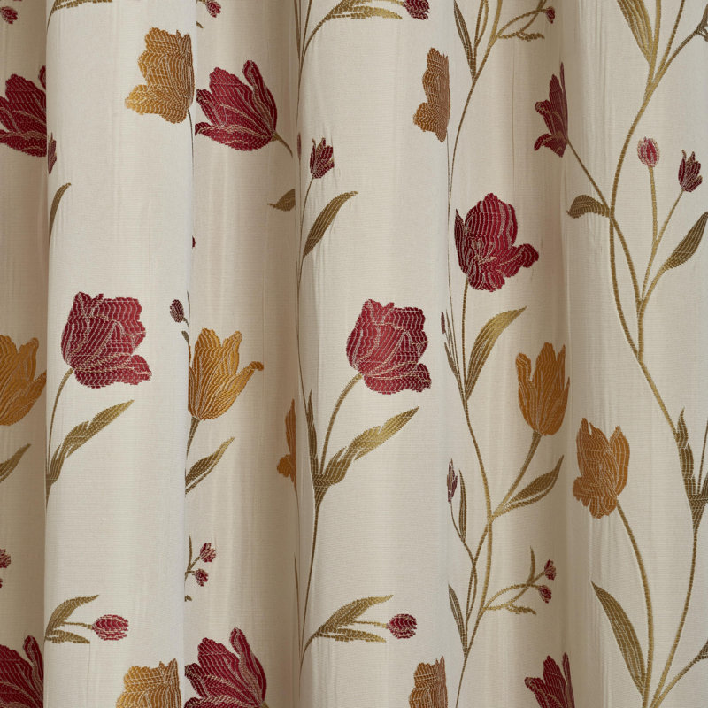 Juliette Room Darkening Curtain Pair, Natural/Red, Width 168 x Drop 229cm
