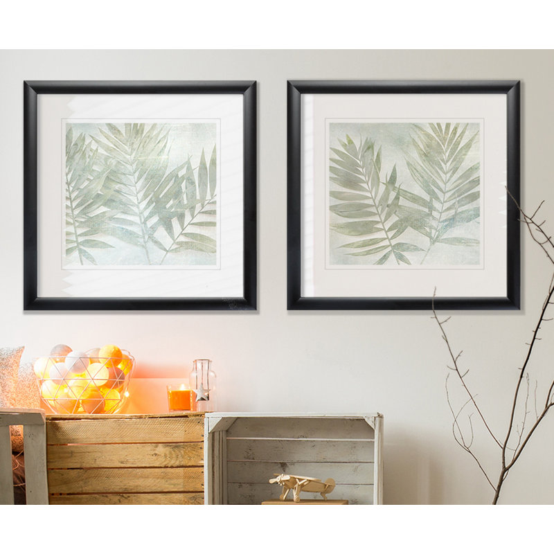 «Soft Leaves I», ensemble de 2 reproductions de cadres photo, Cadre noir