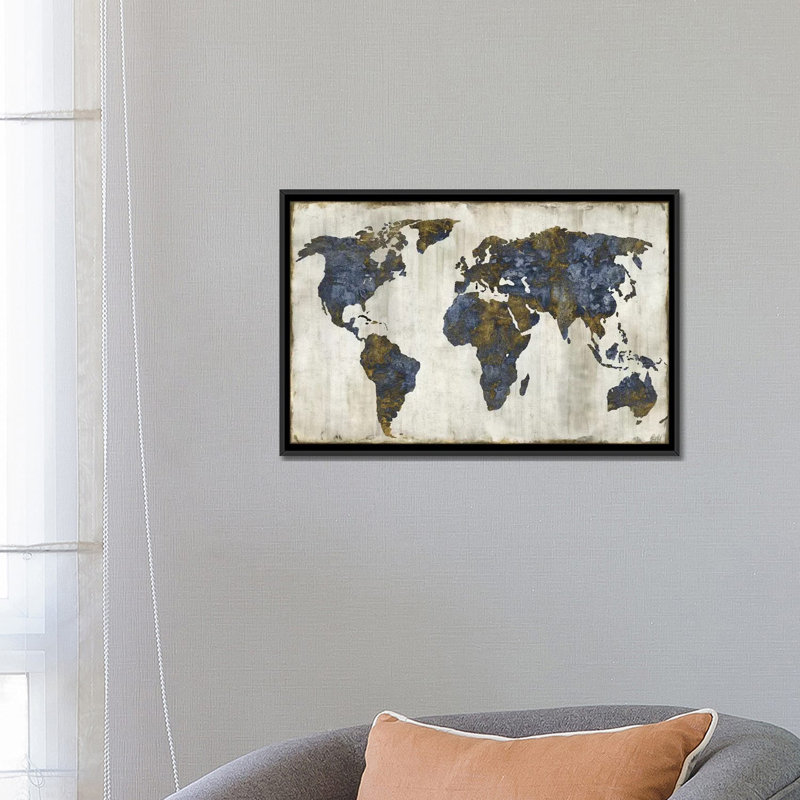 «The World I», impression sur toile, H 18 po x l 26 po x P 1,5 po, Toile avec cadre noir, Pas de tapis