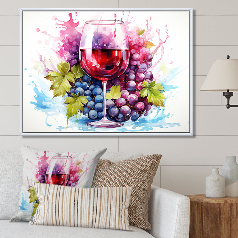 Grape Elegantburgundy Wine II - art mural vin, H 30 po x l 40 po x P 1,5 po, Cadre flottant brun