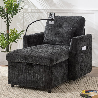 Multifunctional Sofa With Cell Phone,chenille Single Leisure Chair With Storage For Living Room,bedroom by Latitude Run