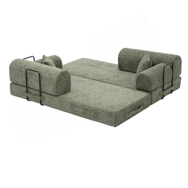 Canapé-lit convertible, canapé-lit pliant en tissu mélangé bicolore avec structure de forme fixe, canapé-lit de salon pour chambre à coucher (vert mousse)