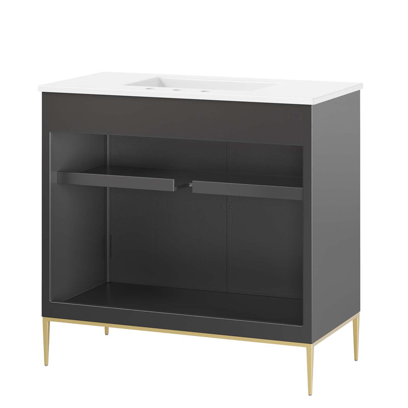 Awaken 36" White and Gold Freestanding Bathroom Vanity