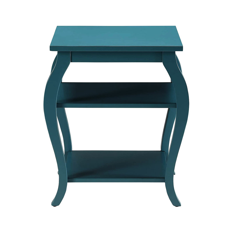 Table de bout fonctionnelle sarcelle carrée avec 2 tablettes, pieds élégants en bois, structure, poids supérieur de 17 lb, rangement ouvert, matériau principal, 18 x 18 x 23 pouces,