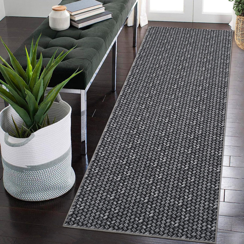 Modern Farmhouse Anti-Slip Area Rug Washable Non-Shedding Braided Print Throw Rug Foldable Low Pile Soft Indoor Accent Rug for Playroom Office Bedroom Living Room