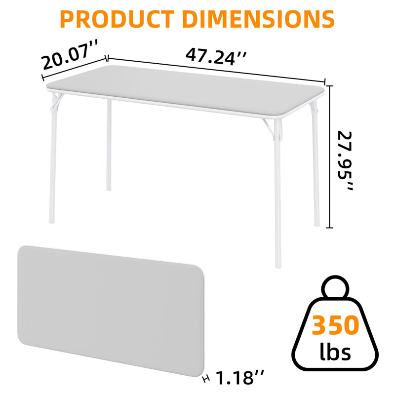 Folding Table, Portable Folding Card Rectangle Table, White, Grey