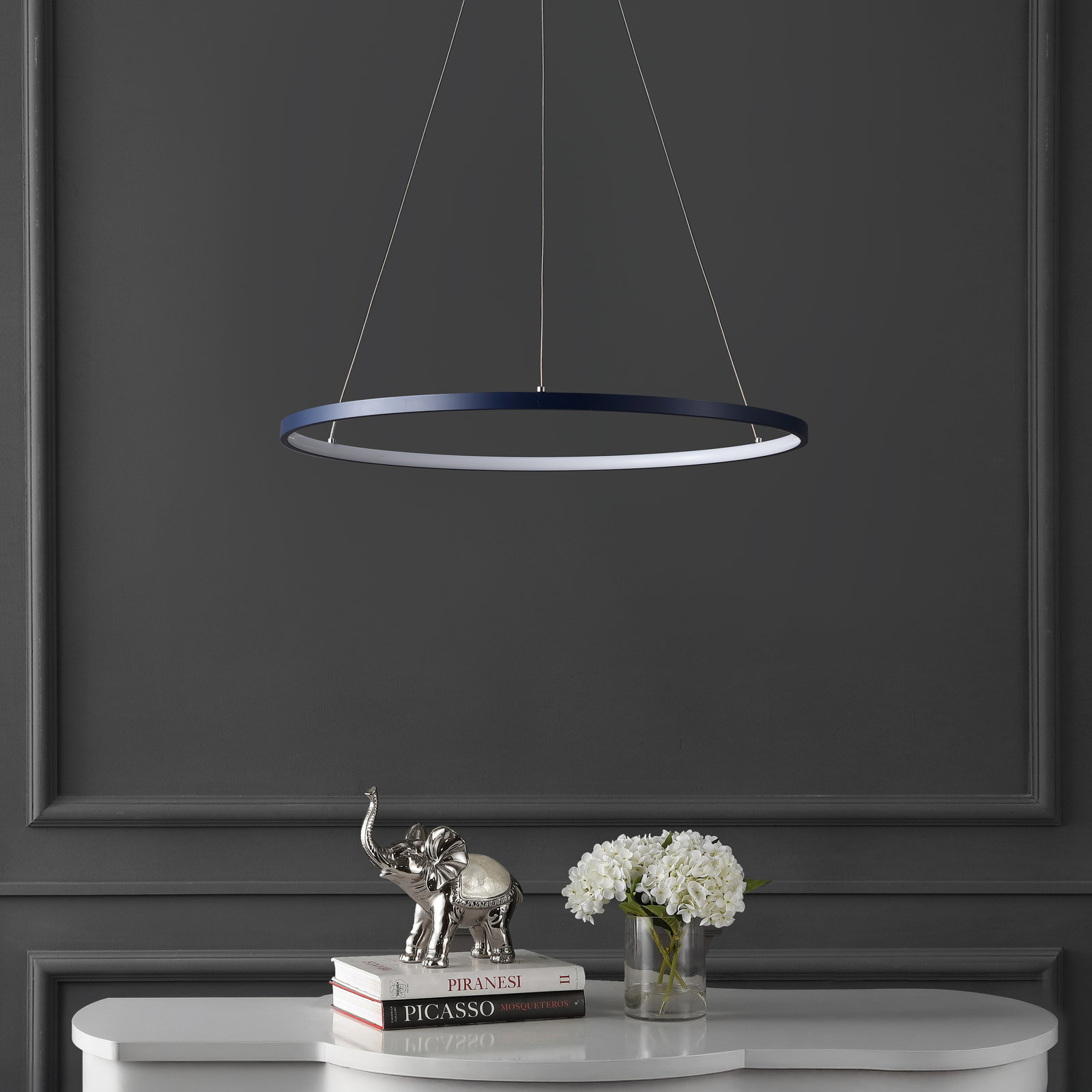 Odin Single Light Dimmable LED Pendant, 0.75" H x 23.75" W x 23.75" D, Navy
