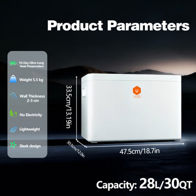 Glacière de camping 30 pte U8pro avec technologie d'aspirateur, stabilité thermique de 10 jours, idéal pour les activités sportives, isolation de grande capacité, rétention de la température, extérieur idéal