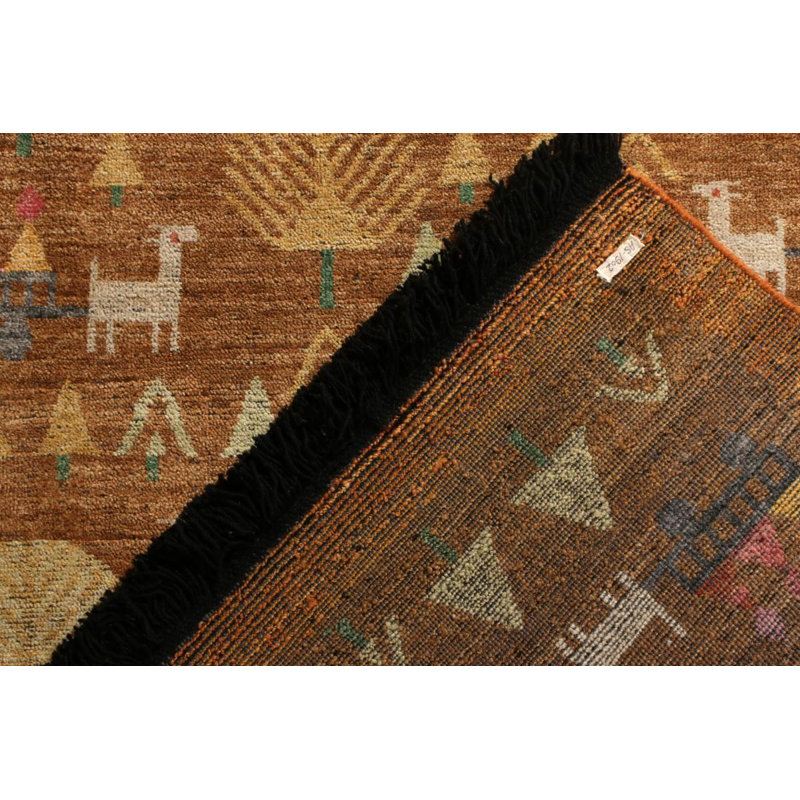 Rug & Kilim’S Swedish Folk Art Rug In Brown With Geometric Pictorials, Rectangle 6' x 8'
